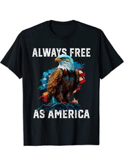 Always Free as America American Bald Eagle USA Flag T-Shirt 180G 100% Cotton Printed Round Neck Short-Sleeve T-Shirt, Gifts for Men Dad Husband Grandpa, S-XXXL, Black