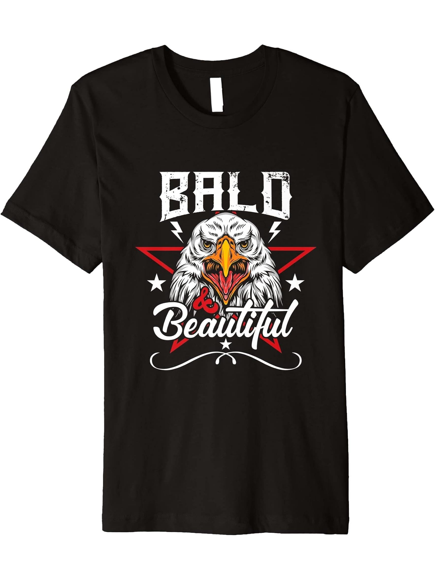 FUN EAGLE TEE. BALD AND BEAUTIFUL. AMERICA, BALD EAGLE, USA Premium T-Shirt 180G 100% Cotton Printed Round Neck Short-Sleeve T-Shirt, Gifts for Men Dad Husband Grandpa, S-XXXL, Black