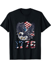 American Bald Eagle US Flag Declaration of Independence 1776 T-Shirt 180G 100% Cotton Printed Round Neck Short-Sleeve T-Shirt, Gifts for Men Dad Husband Grandpa, S-XXXL, Black