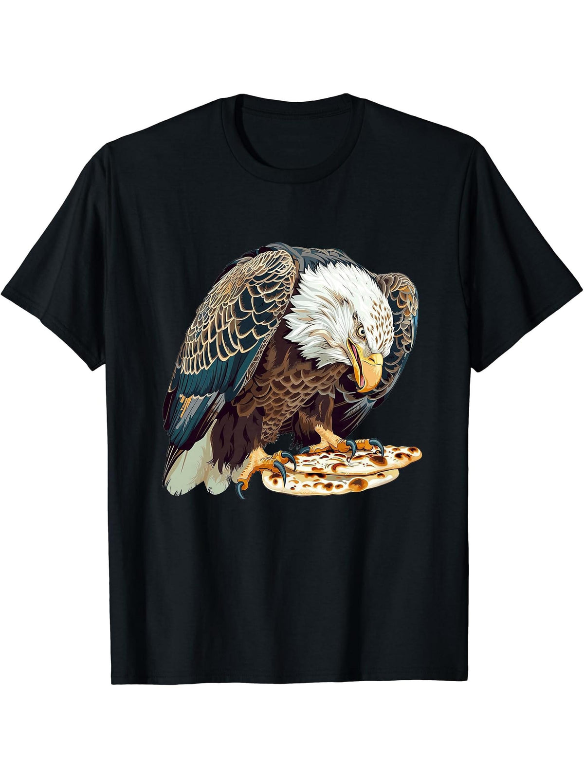 Bald Eagle Eating Naan T-Shirt 180G 100% Cotton Printed Round Neck Short-Sleeve T-Shirt, Gifts for Men Dad Husband Grandpa, S-XXXL, Black