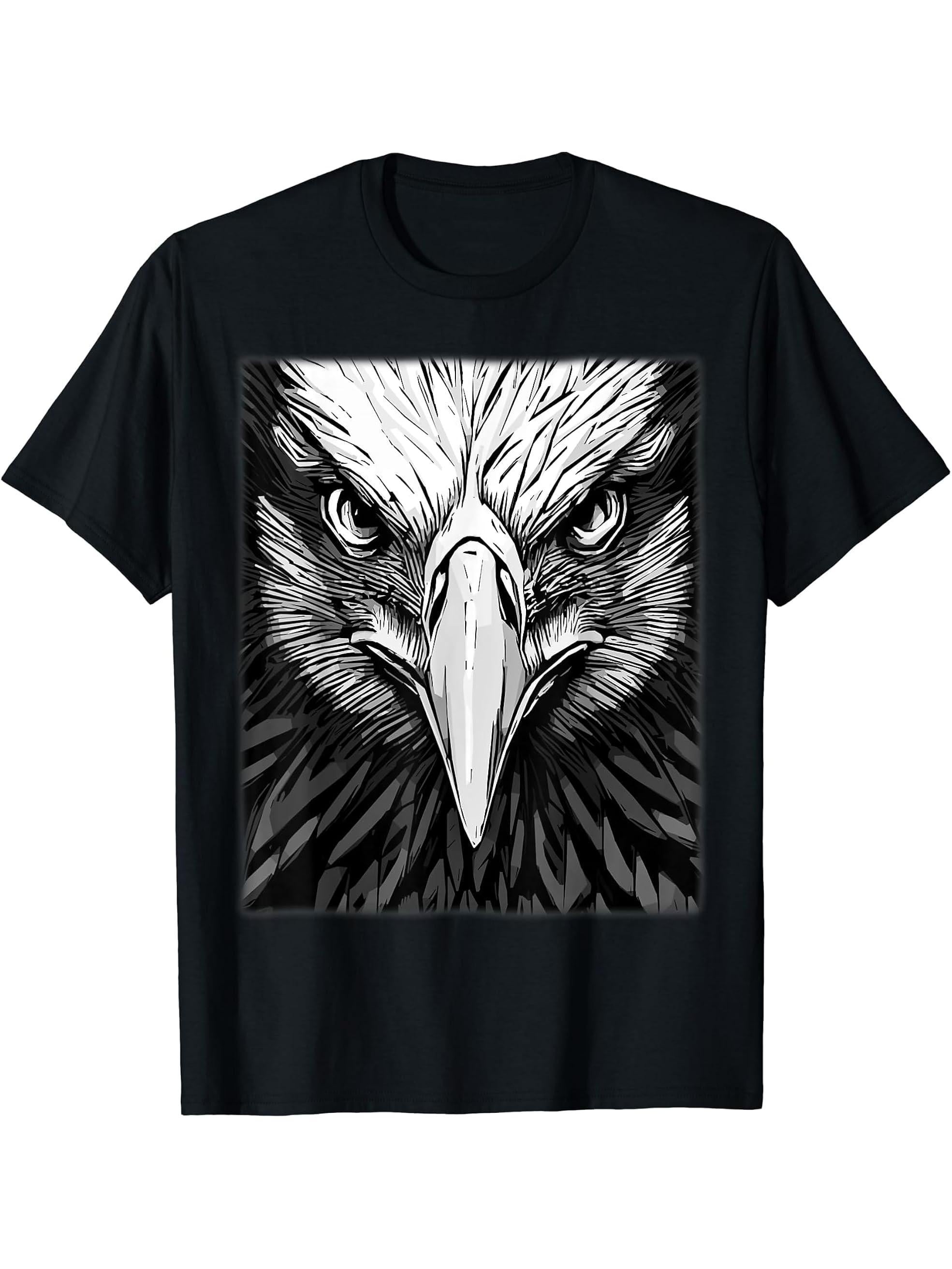 Bald Eagle American National Symbol Animal Patriotic Freedom T-Shirt 180G 100% Cotton Printed Round Neck Short-Sleeve T-Shirt, Gifts for Men Dad Husband Grandpa, S-XXXL, Black