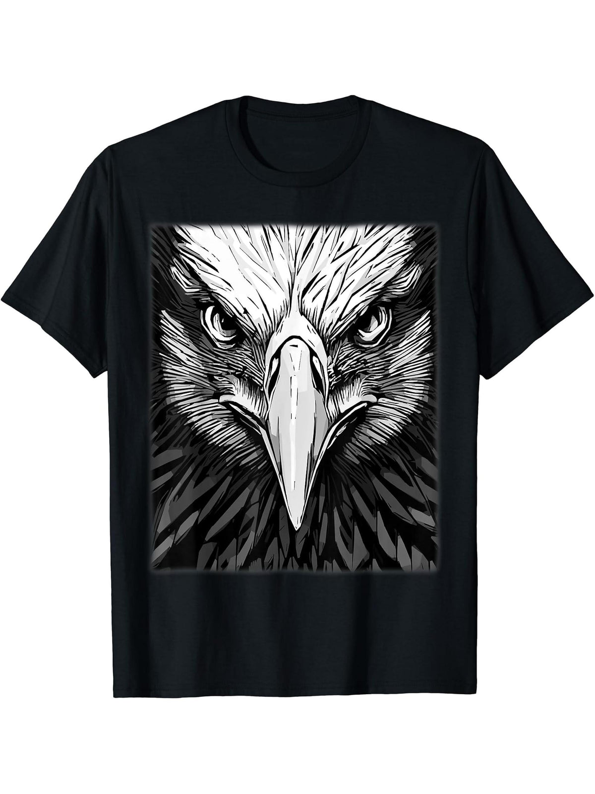Bald Eagle American National Symbol Animal Patriotic Freedom T-Shirt 180G 100% Cotton Printed Round Neck Short-Sleeve T-Shirt, Gifts for Men Dad Husband Grandpa, S-XXXL, Black
