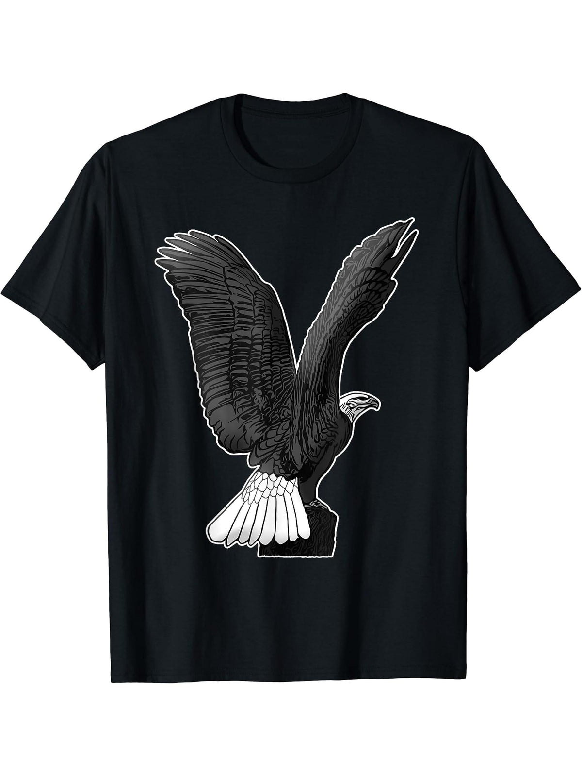 Bald Eagle American National Symbol Animal Patriotic Freedom T-Shirt 180G 100% Cotton Printed Round Neck Short-Sleeve T-Shirt, Gifts for Men Dad Husband Grandpa, S-XXXL, Black