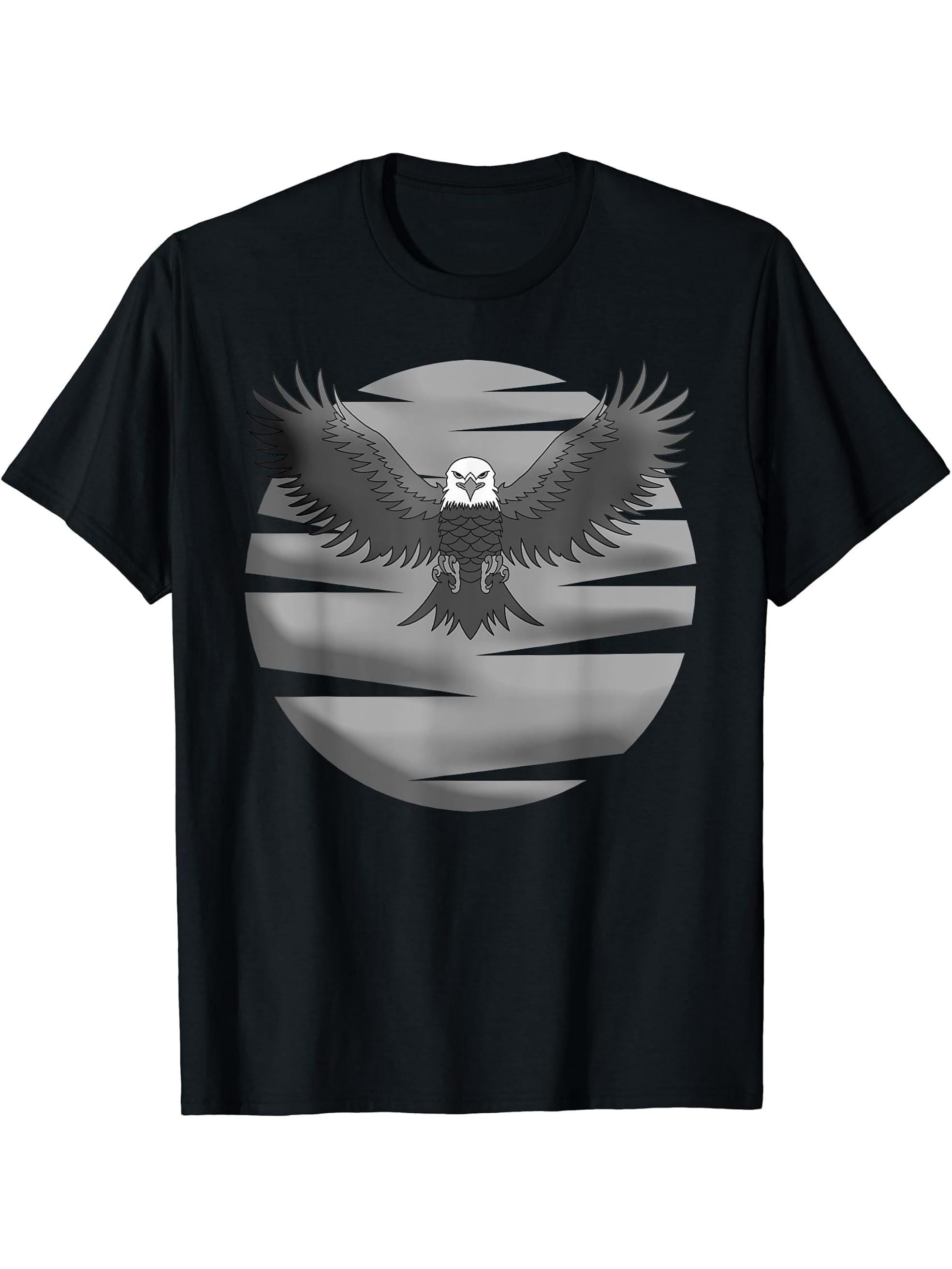 Bald Eagle American National Symbol Animal Patriotic Freedom T-Shirt 180G 100% Cotton Printed Round Neck Short-Sleeve T-Shirt, Gifts for Men Dad Husband Grandpa, S-XXXL, Black
