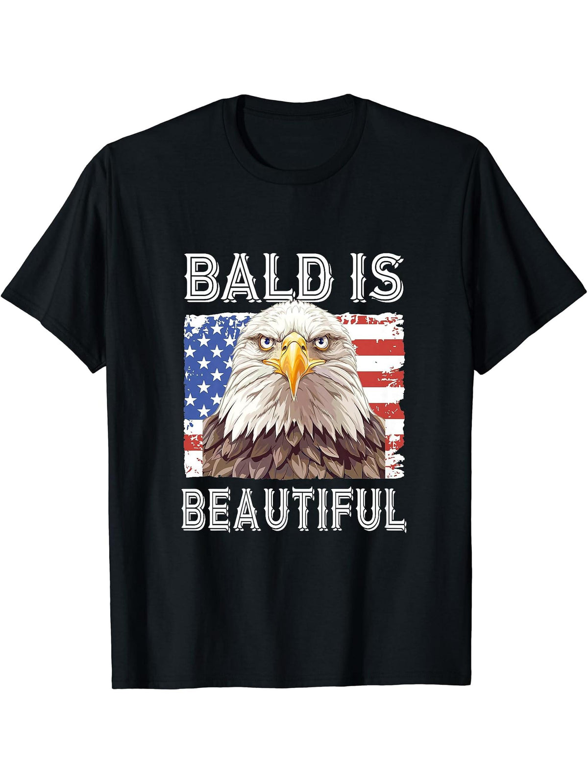 Bald Is Beautiful Eagle T-Shirt 180G 100% Cotton Printed Round Neck Short-Sleeve T-Shirt, Gifts for Men Dad Husband Grandpa, S-XXXL, Black