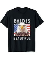 Bald Is Beautiful Eagle T-Shirt 180G 100% Cotton Printed Round Neck Short-Sleeve T-Shirt, Gifts for Men Dad Husband Grandpa, S-XXXL, Black