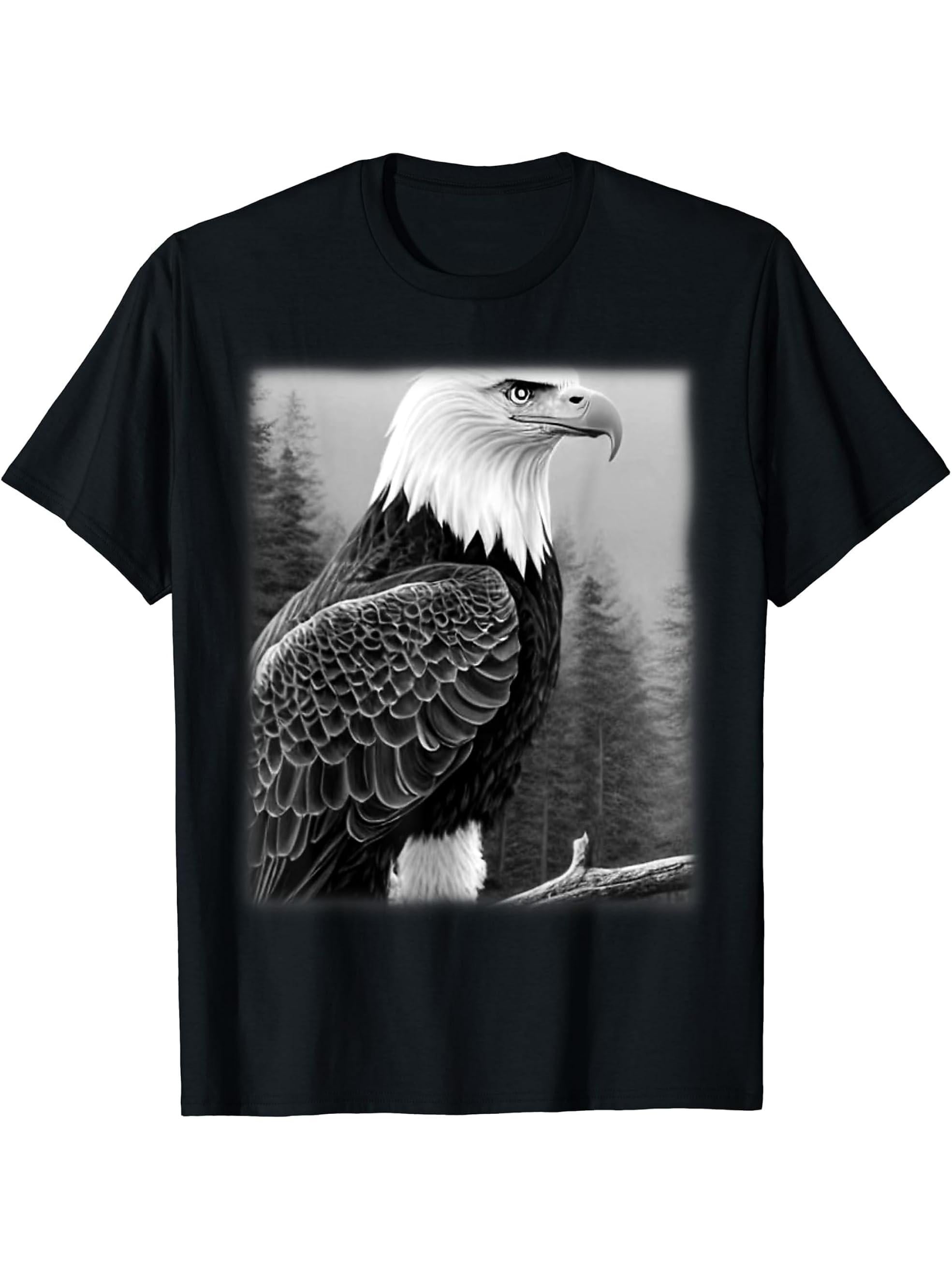 Bald Eagle American National Symbol Animal Patriotic Freedom T-Shirt 180G 100% Cotton Printed Round Neck Short-Sleeve T-Shirt, Gifts for Men Dad Husband Grandpa, S-XXXL, Black