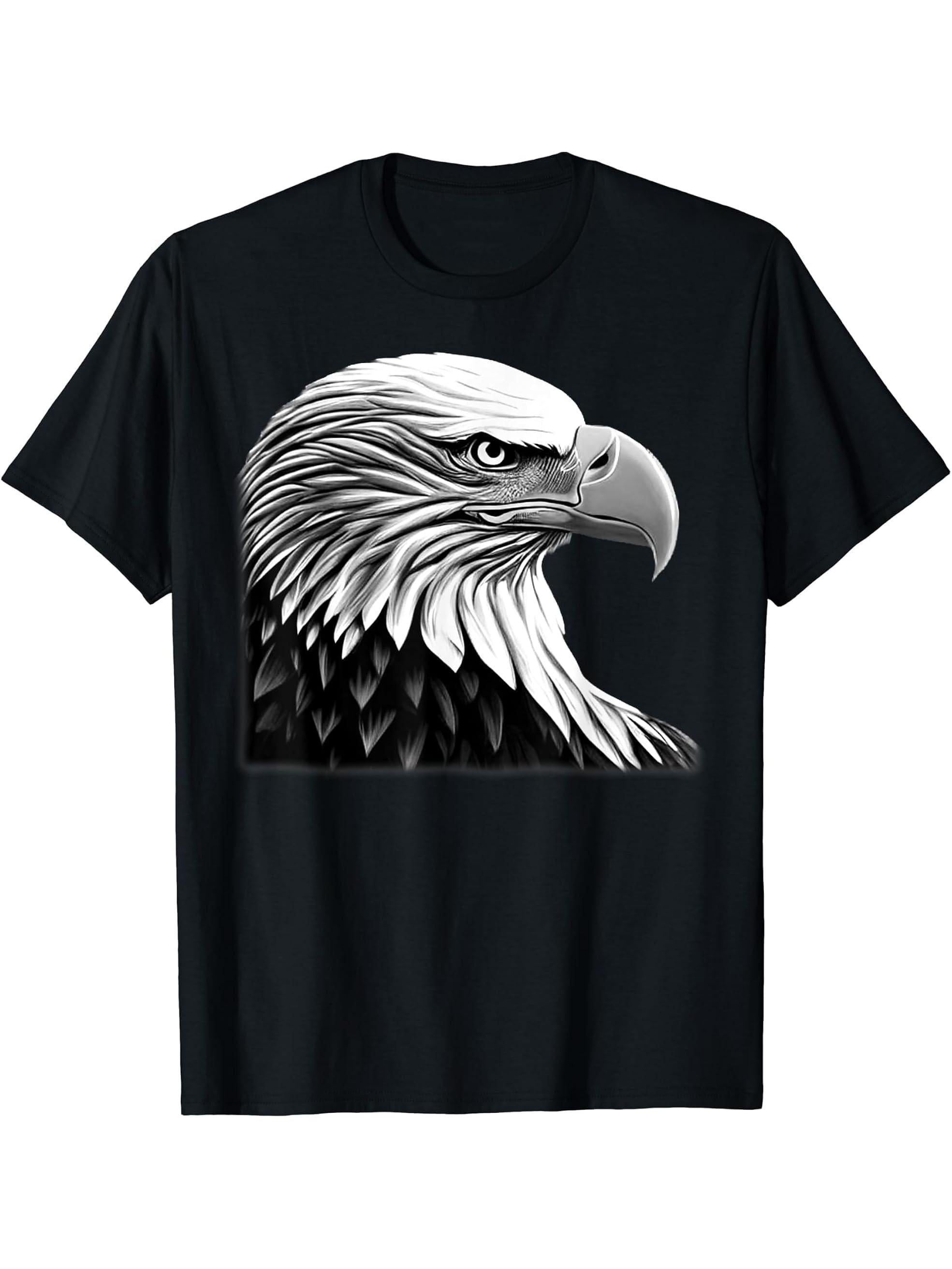 Bald Eagle American National Symbol Animal Patriotic Freedom T-Shirt 180G 100% Cotton Printed Round Neck Short-Sleeve T-Shirt, Gifts for Men Dad Husband Grandpa, S-XXXL, Black
