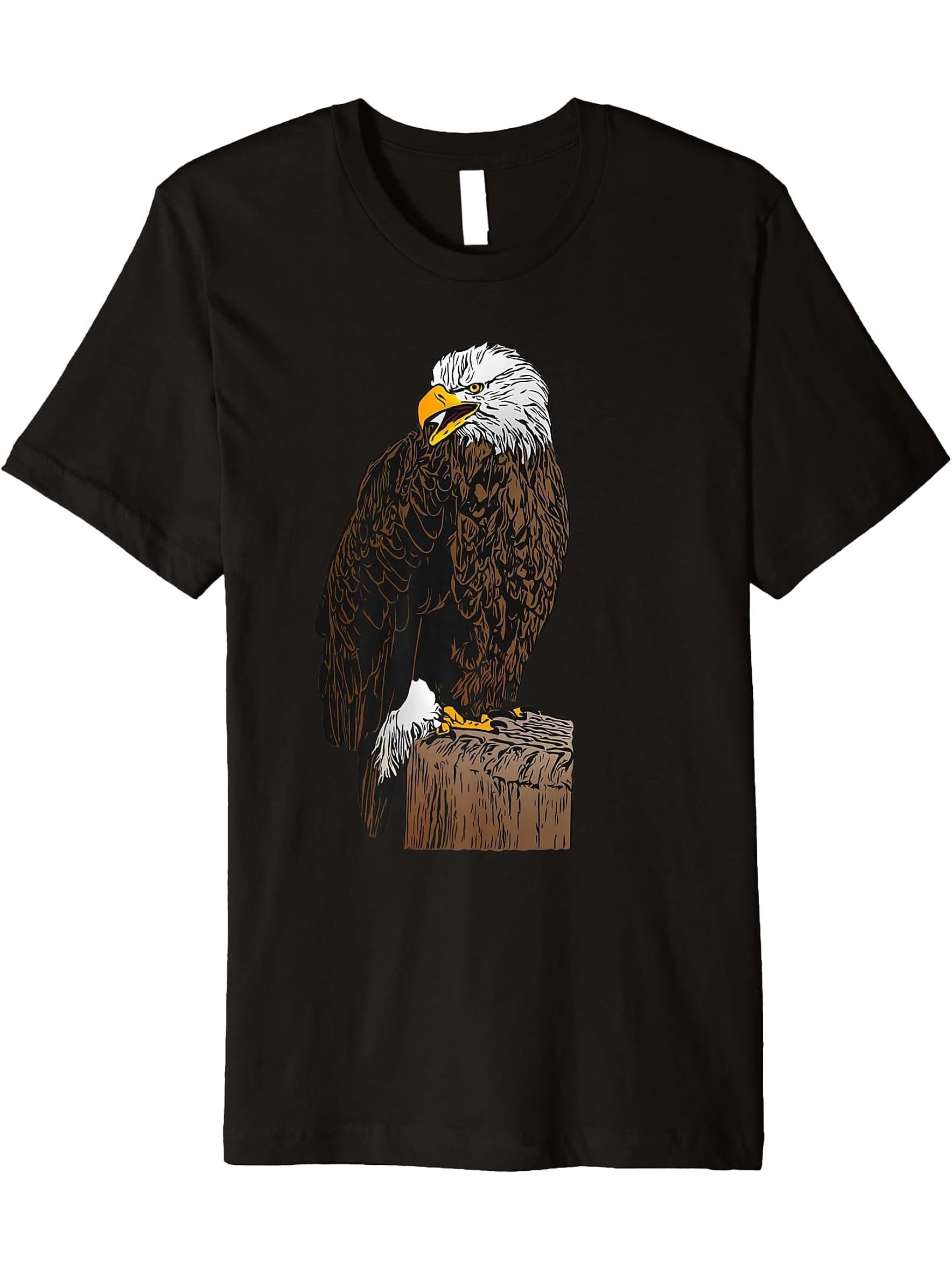Bald Eagle American National Symbol Animal Patriotic Freedom Premium T-Shirt 180G 100% Cotton Printed Round Neck Short-Sleeve T-Shirt, Gifts for Men Dad Husband Grandpa, S-XXXL, Black