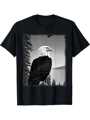 Bald Eagle American National Symbol Animal Patriotic Freedom T-Shirt 180G 100% Cotton Printed Round Neck Short-Sleeve T-Shirt, Gifts for Men Dad Husband Grandpa, S-XXXL, Black