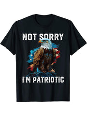 Not Sorry I'm Patriotic American Bald Eagle America T-Shirt 180G 100% Cotton Printed Round Neck Short-Sleeve T-Shirt, Gifts for Men Dad Husband Grandpa, S-XXXL, Black