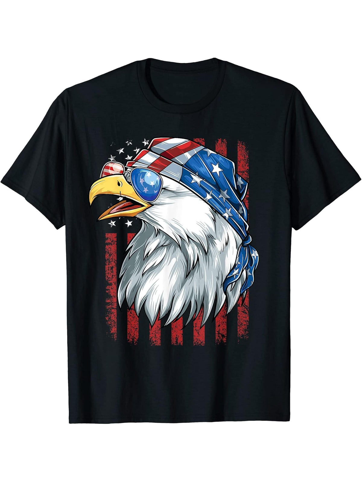 Bald Eagle T-Shirt Men Women USA Patriotic 4th of July T-Shirt 180G 100% Cotton Printed Round Neck Short-Sleeve T-Shirt, Gifts for Men Dad Husband Grandpa, S-XXXL, Black