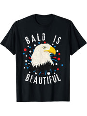 American Bald Eagle Bald is Beautiful 4th of July Vintage T-Shirt 180G 100% Cotton Printed Round Neck Short-Sleeve T-Shirt, Gifts for Men Dad Husband Grandpa, S-XXXL, Black