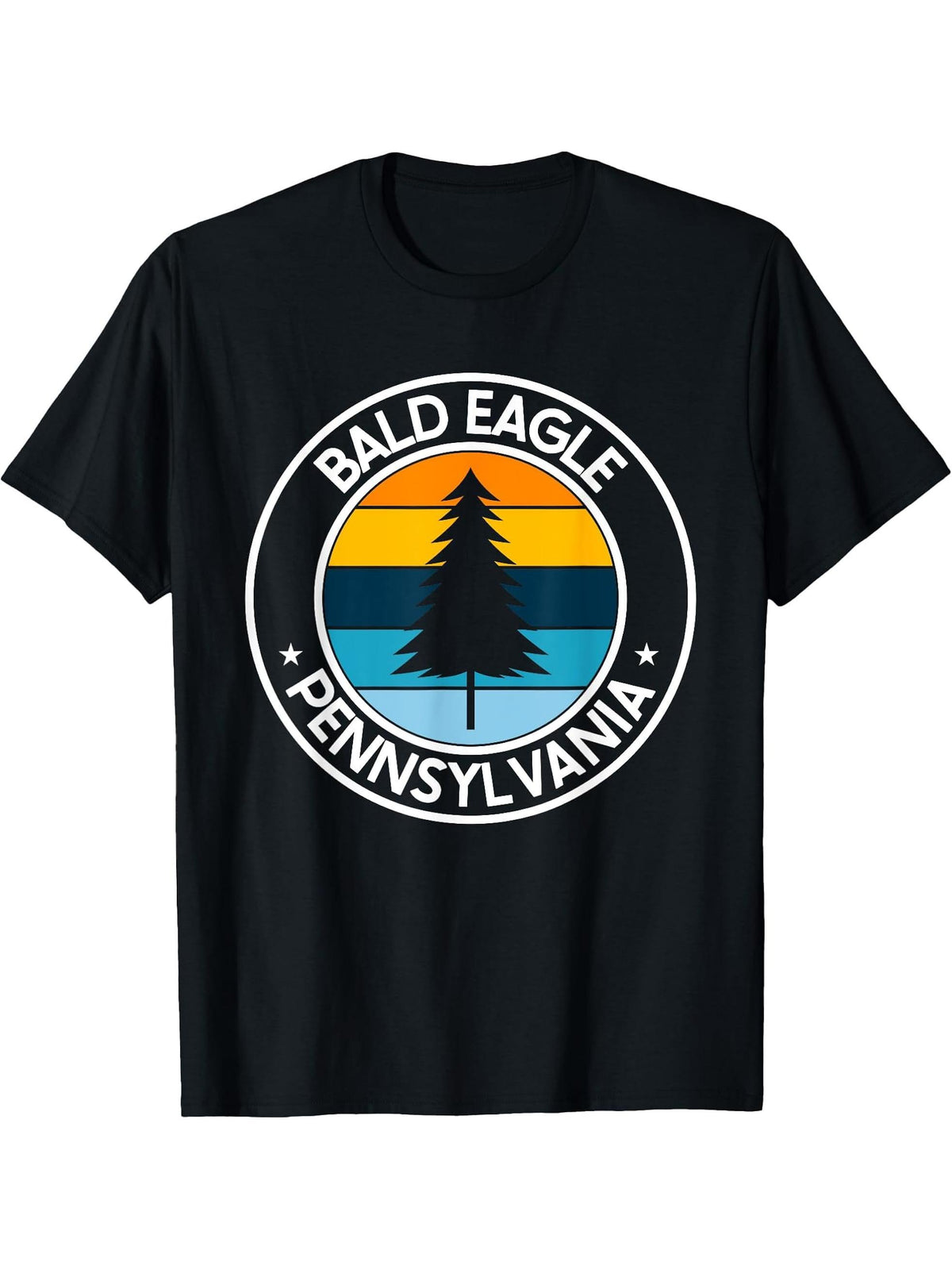 Bald Eagle Pennsylvania PA USA City Pride Retro Sunset T-Shirt 180G 100% Cotton Printed Round Neck Short-Sleeve T-Shirt, Gifts for Men Dad Husband Grandpa, S-XXXL, Black