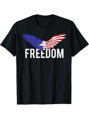 Freedom Bald Eagle Proud American USA Flag Patriotic T-Shirt 180G 100% Cotton Printed Round Neck Short-Sleeve T-Shirt, Gifts for Men Dad Husband Grandpa, S-XXXL, Black