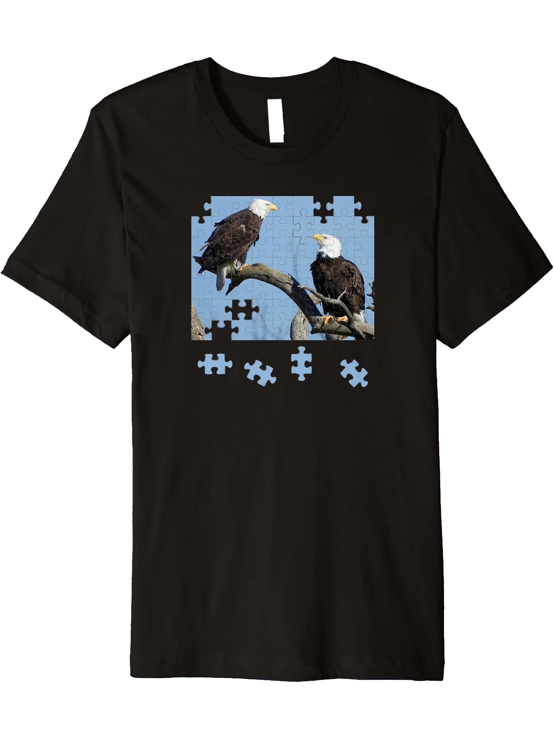 American Bald Eagle Puzzle Premium T-Shirt 180G 100% Cotton Printed Round Neck Short-Sleeve T-Shirt, Gifts for Men Dad Husband Grandpa, S-XXXL, Black