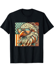 American Bald USA Eagle USA Flag 4th of July Eagle PN T-Shirt 180G 100% Cotton Printed Round Neck Short-Sleeve T-Shirt, Gifts for Men Dad Husband Grandpa, S-XXXL, Black
