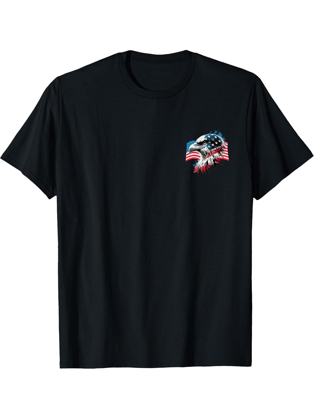 Feeling Great Again-Patriotic Bald Eagle Flag (FRONT & BACK) T-Shirt 180G 100% Cotton Printed Round Neck Short-Sleeve T-Shirt, Gifts for Men Dad Husband Grandpa, S-XXXL, Black