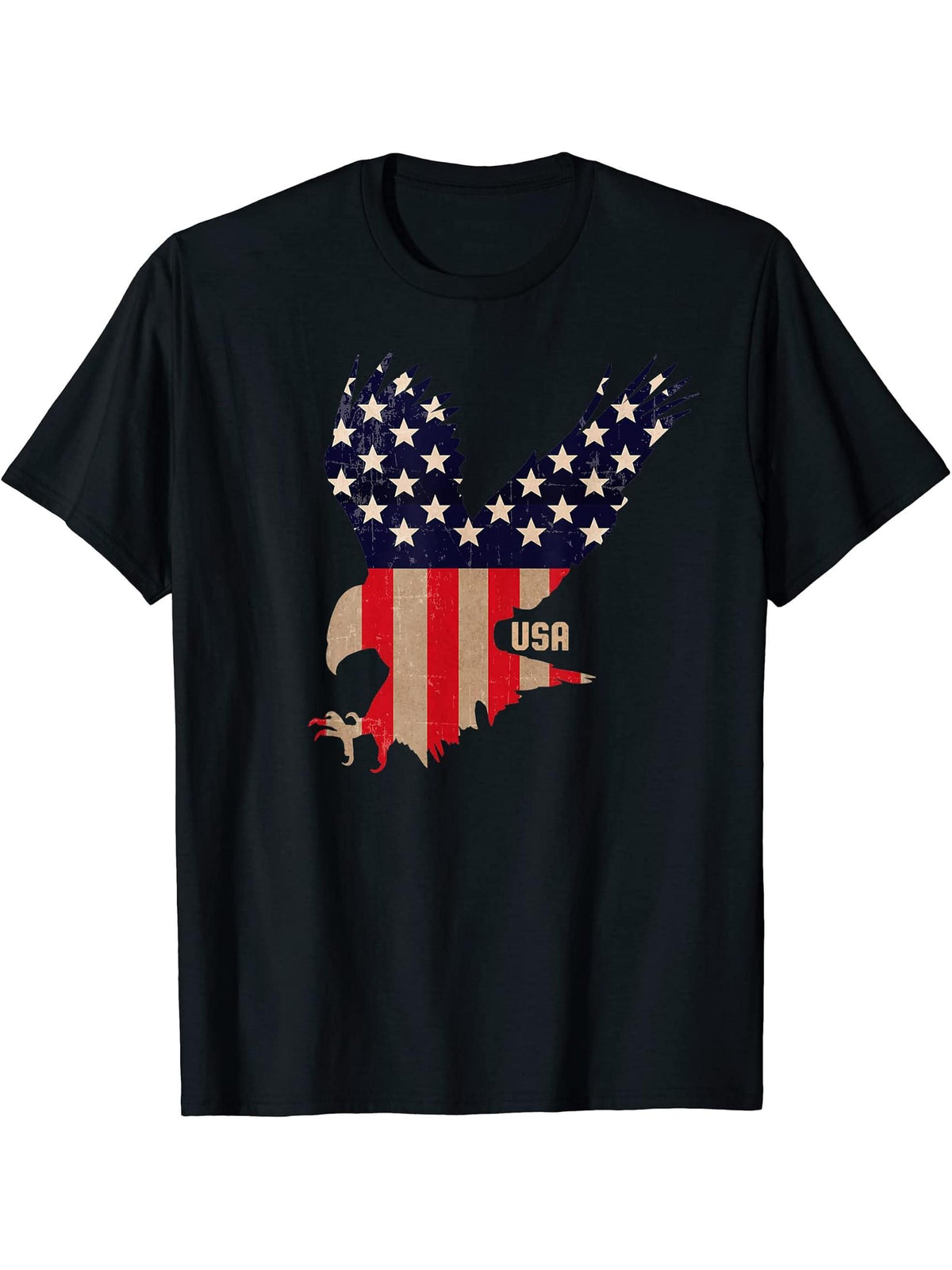 Bald Eagle American Flag/ Fourth of July T-Shirt 180G 100% Cotton Printed Round Neck Short-Sleeve T-Shirt, Gifts for Men Dad Husband Grandpa, S-XXXL, Black