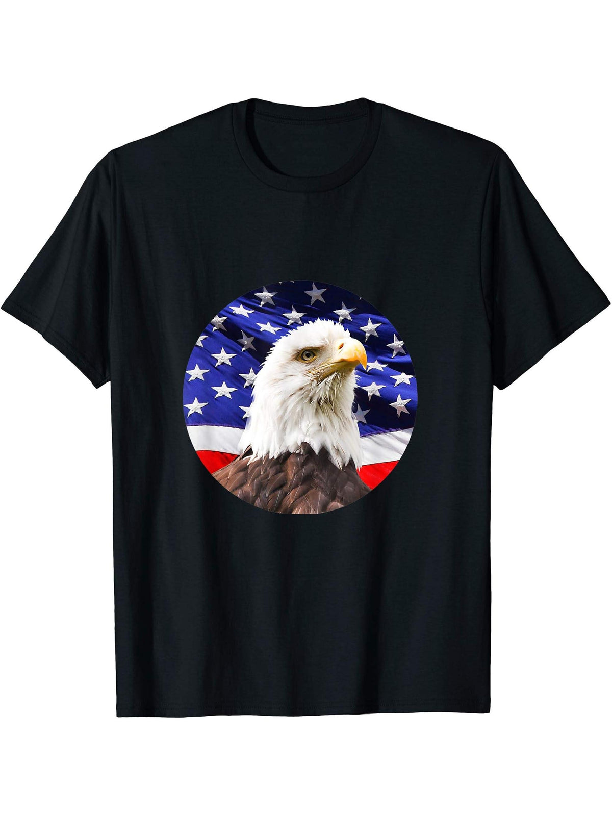 American Bald Eagle USA Flag 4th of July T-Shirt 180G 100% Cotton Printed Round Neck Short-Sleeve T-Shirt, Gifts for Men Dad Husband Grandpa, S-XXXL, Black