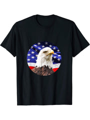 American Bald Eagle USA Flag 4th of July T-Shirt 180G 100% Cotton Printed Round Neck Short-Sleeve T-Shirt, Gifts for Men Dad Husband Grandpa, S-XXXL, Black