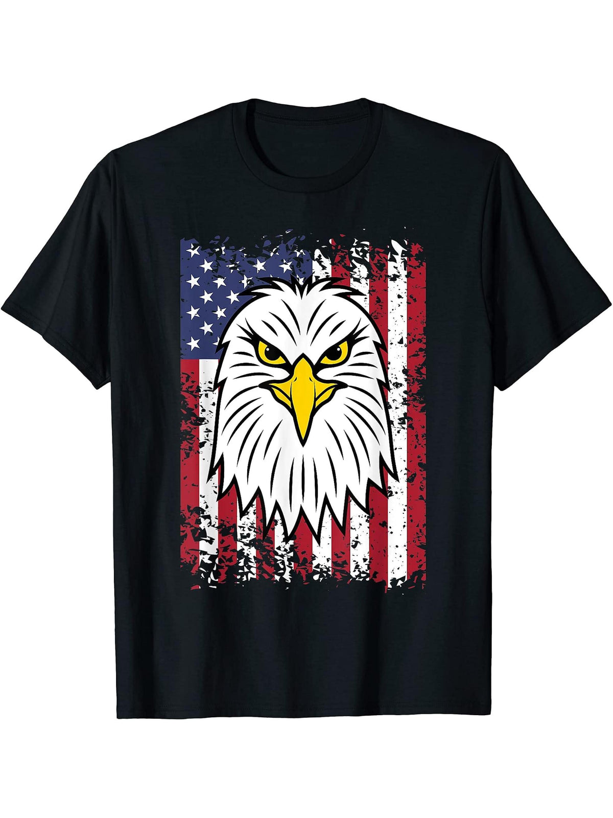 American Flag and Bald Eagle Independence Day Patriotic T-Shirt 180G 100% Cotton Printed Round Neck Short-Sleeve T-Shirt, Gifts for Men Dad Husband Grandpa, S-XXXL, Black