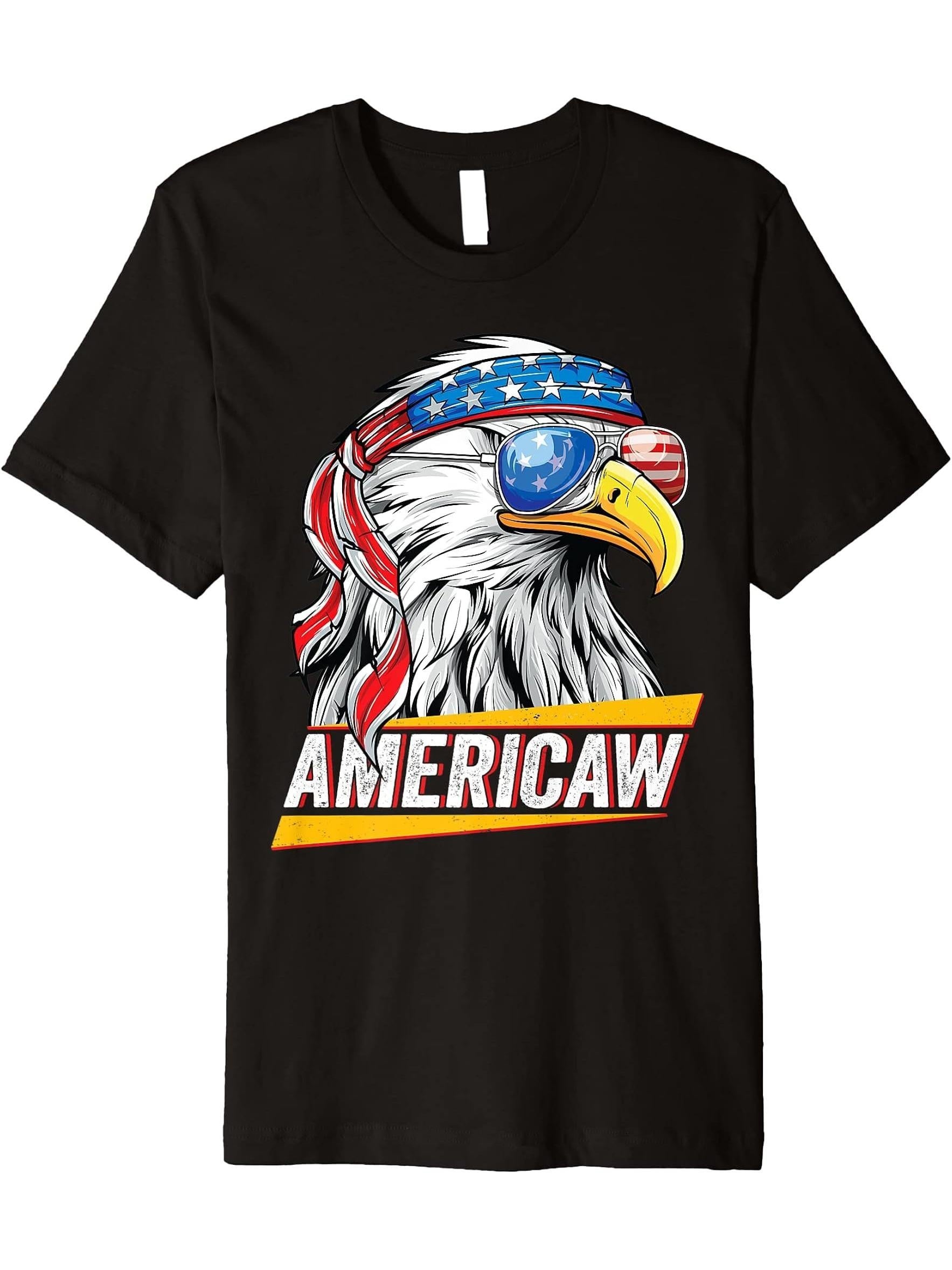 Bald Eagle Americaw American Flag USA Patriotic Merica Premium T-Shirt 180G 100% Cotton Printed Round Neck Short-Sleeve T-Shirt, Gifts for Men Dad Husband Grandpa, S-XXXL, Black