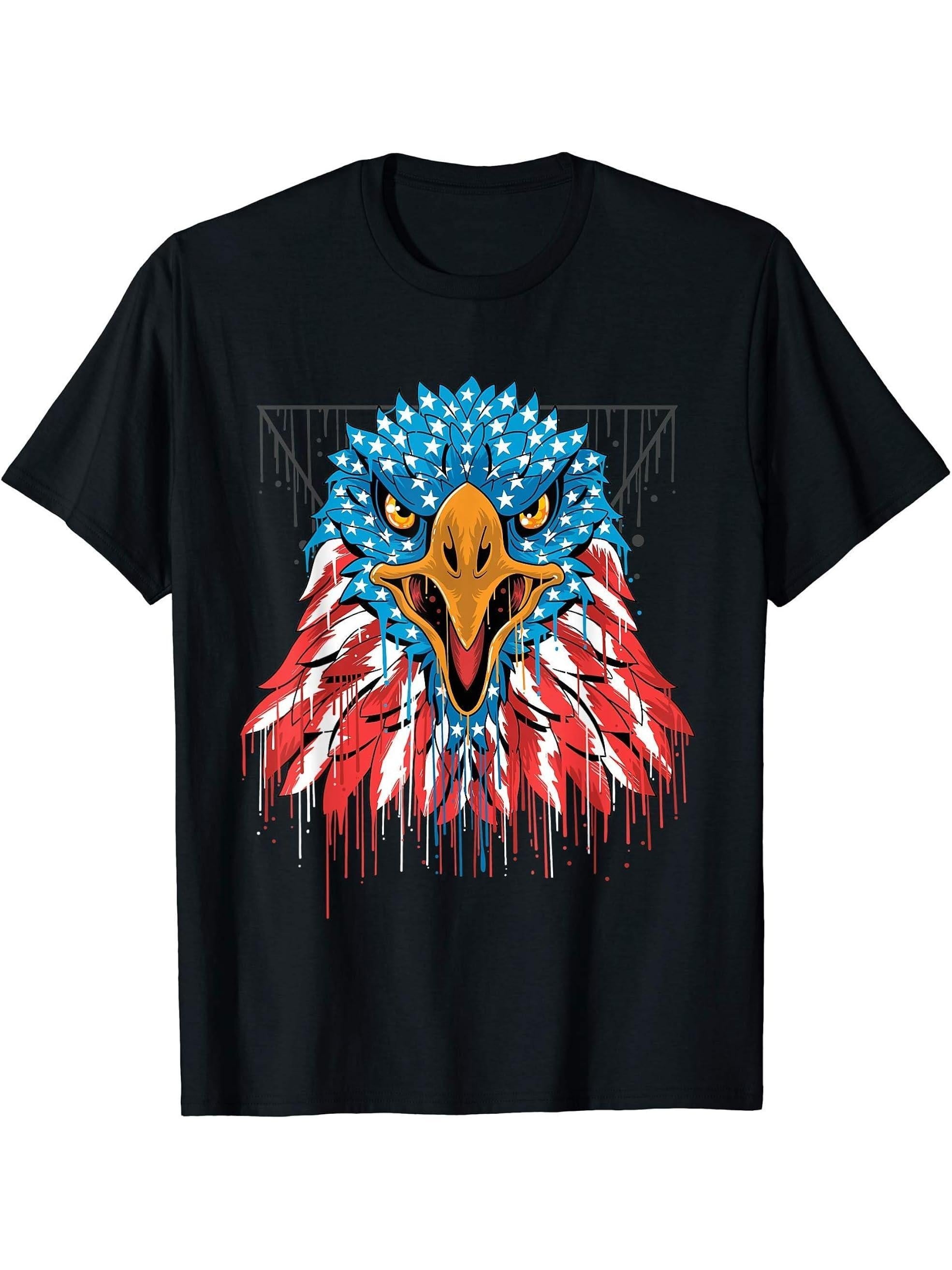 American Flag Bald Patriotic Eagle Distressed Skull Design T-Shirt 180G 100% Cotton Printed Round Neck Short-Sleeve T-Shirt, Gifts for Men Dad Husband Grandpa, S-XXXL, Black