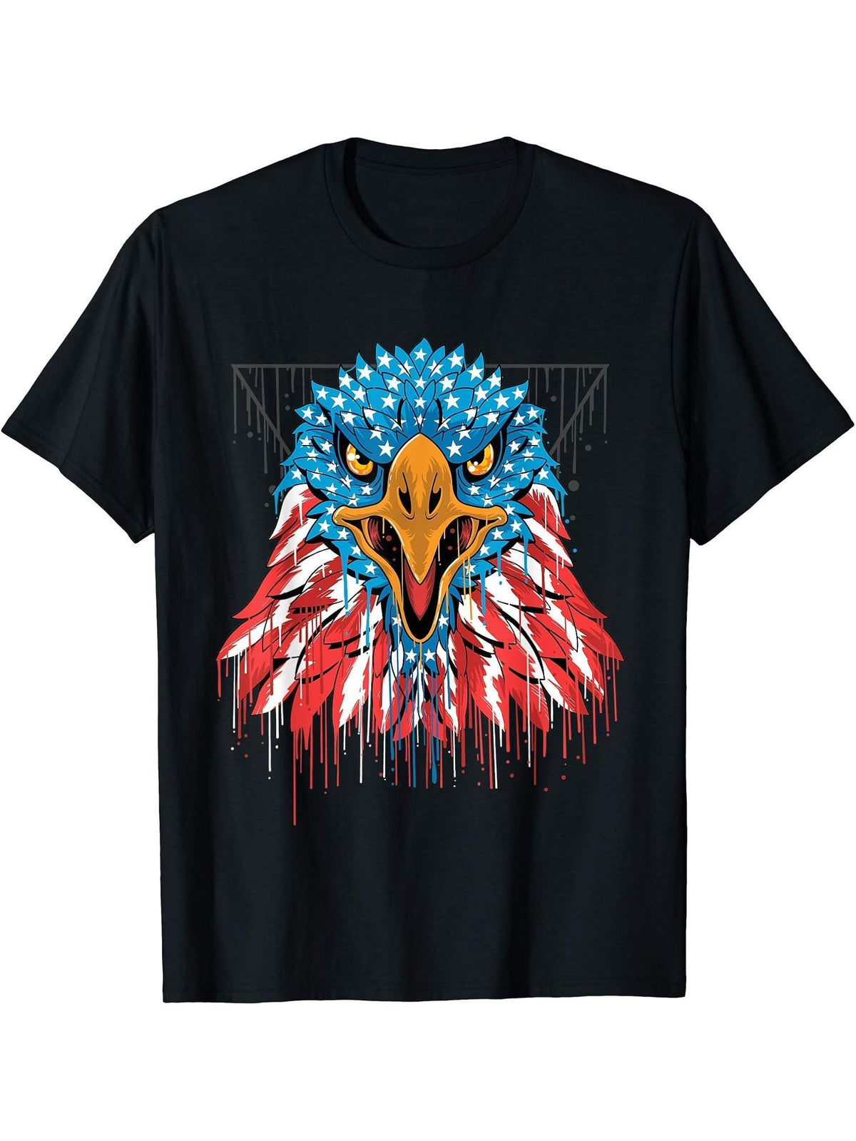 American Flag Bald Patriotic Eagle Distressed Skull Design T-Shirt 180G 100% Cotton Printed Round Neck Short-Sleeve T-Shirt, Gifts for Men Dad Husband Grandpa, S-XXXL, Black