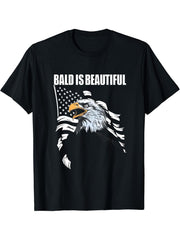 Bald Is Beautiful 4th of July Bald Eagle Patriotic Vintage T-Shirt 180G 100% Cotton Printed Round Neck Short-Sleeve T-Shirt, Gifts for Men Dad Husband Grandpa, S-XXXL, Black