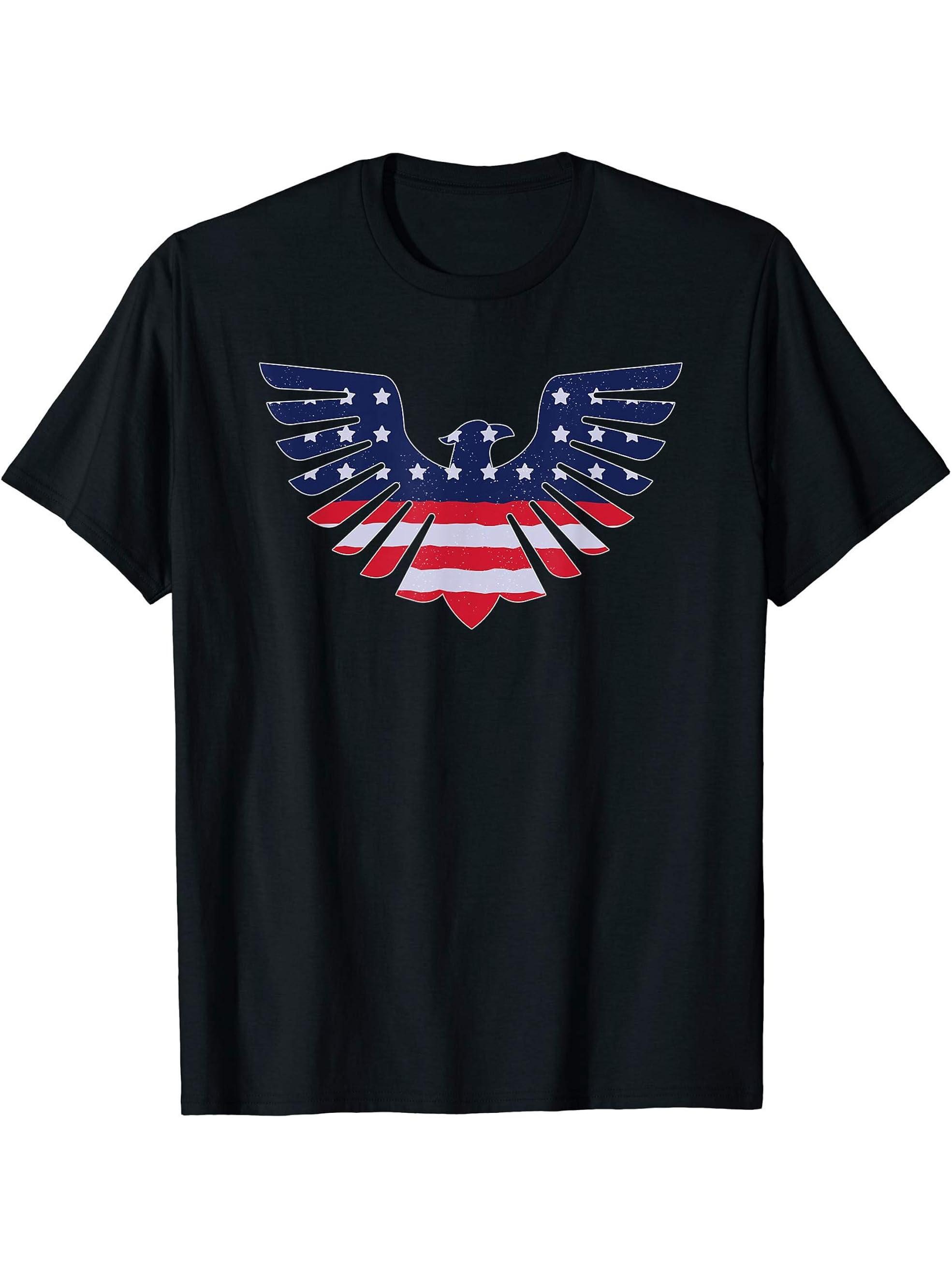 American Bald Eagle - USA Flag Independence Day 4th of July T-Shirt 180G 100% Cotton Printed Round Neck Short-Sleeve T-Shirt, Gifts for Men Dad Husband Grandpa, S-XXXL, Black
