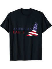 American Bald Eagle USA Flag 4th of July T-Shirt 180G 100% Cotton Printed Round Neck Short-Sleeve T-Shirt, Gifts for Men Dad Husband Grandpa, S-XXXL, Black
