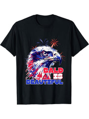 Bald & Beautiful Eagle Graphic | Patriotic USA Design T-Shirt 180G 100% Cotton Printed Round Neck Short-Sleeve T-Shirt, Gifts for Men Dad Husband Grandpa, S-XXXL, Black