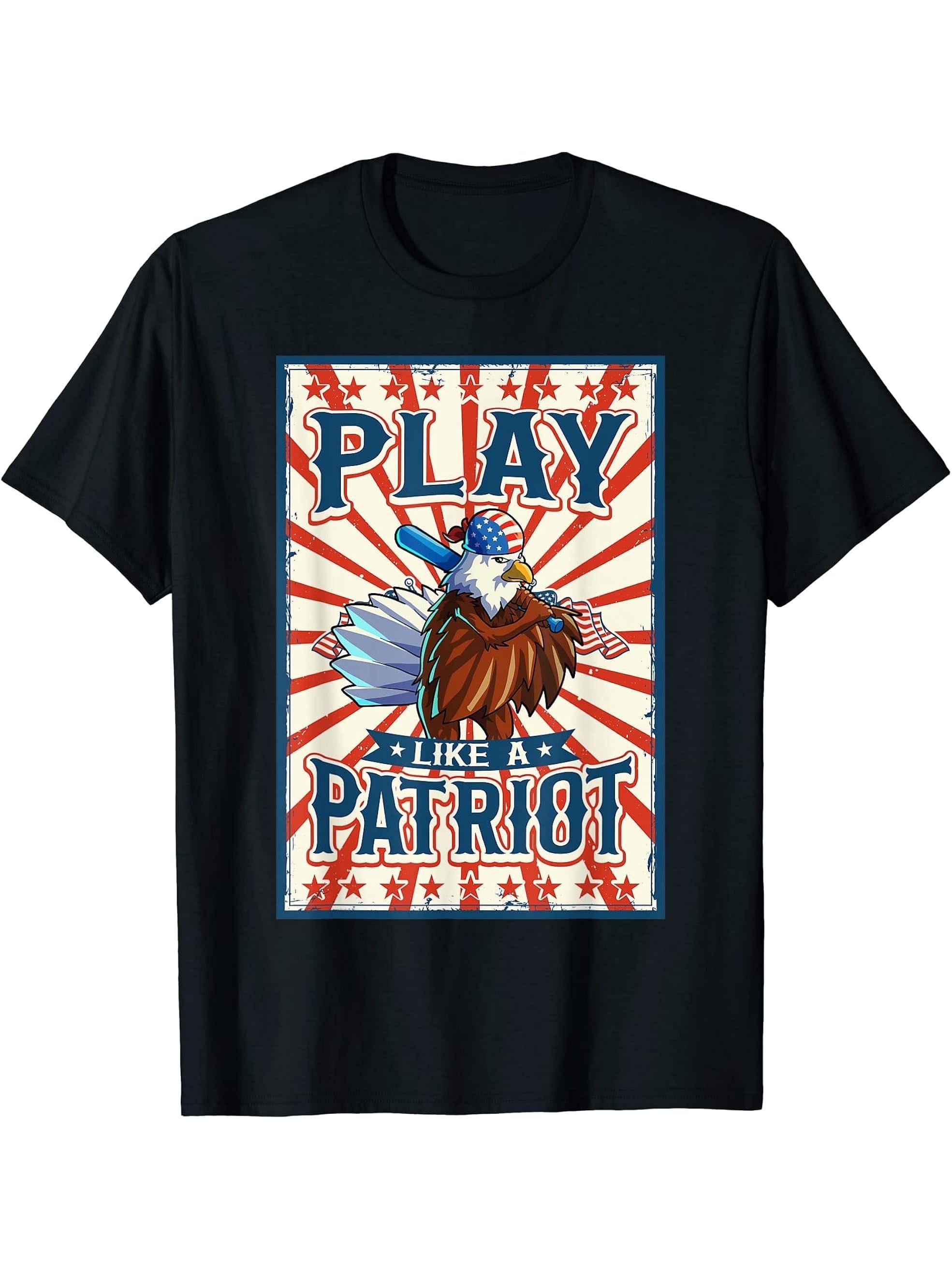 American Bald Eagle 4th Of July Women Men American USA Flag T-Shirt 180G 100% Cotton Printed Round Neck Short-Sleeve T-Shirt, Gifts for Men Dad Husband Grandpa, S-XXXL, Black