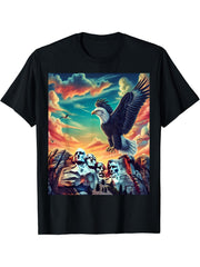 Bald Eagle Mount Rushmore T-Shirt 180G 100% Cotton Printed Round Neck Short-Sleeve T-Shirt, Gifts for Men Dad Husband Grandpa, S-XXXL, Black
