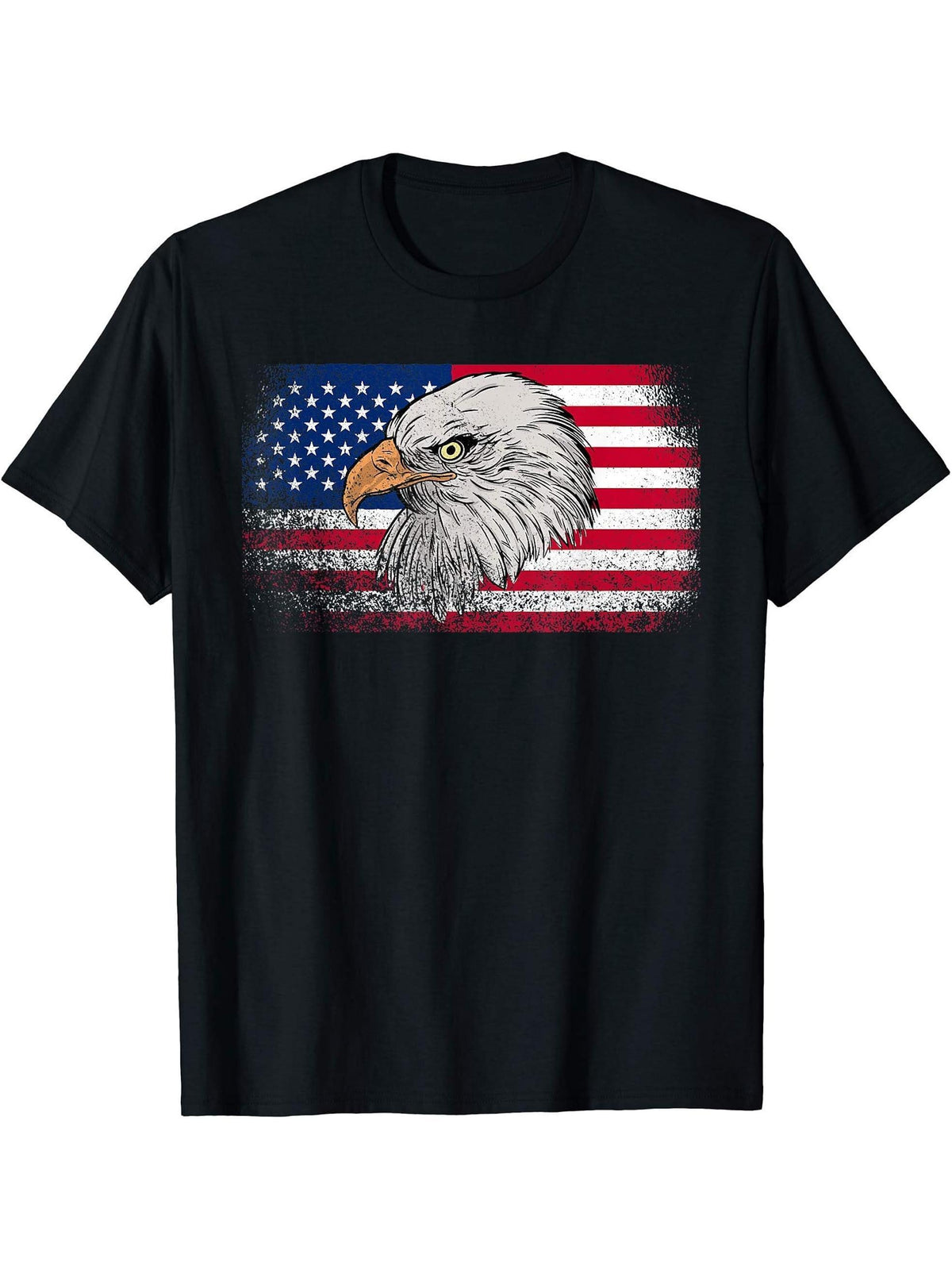 Cool Bald Eagle American Patriotism USA Flag for 4th of July T-Shirt 180G 100% Cotton Printed Round Neck Short-Sleeve T-Shirt, Gifts for Men Dad Husband Grandpa, S-XXXL, Black
