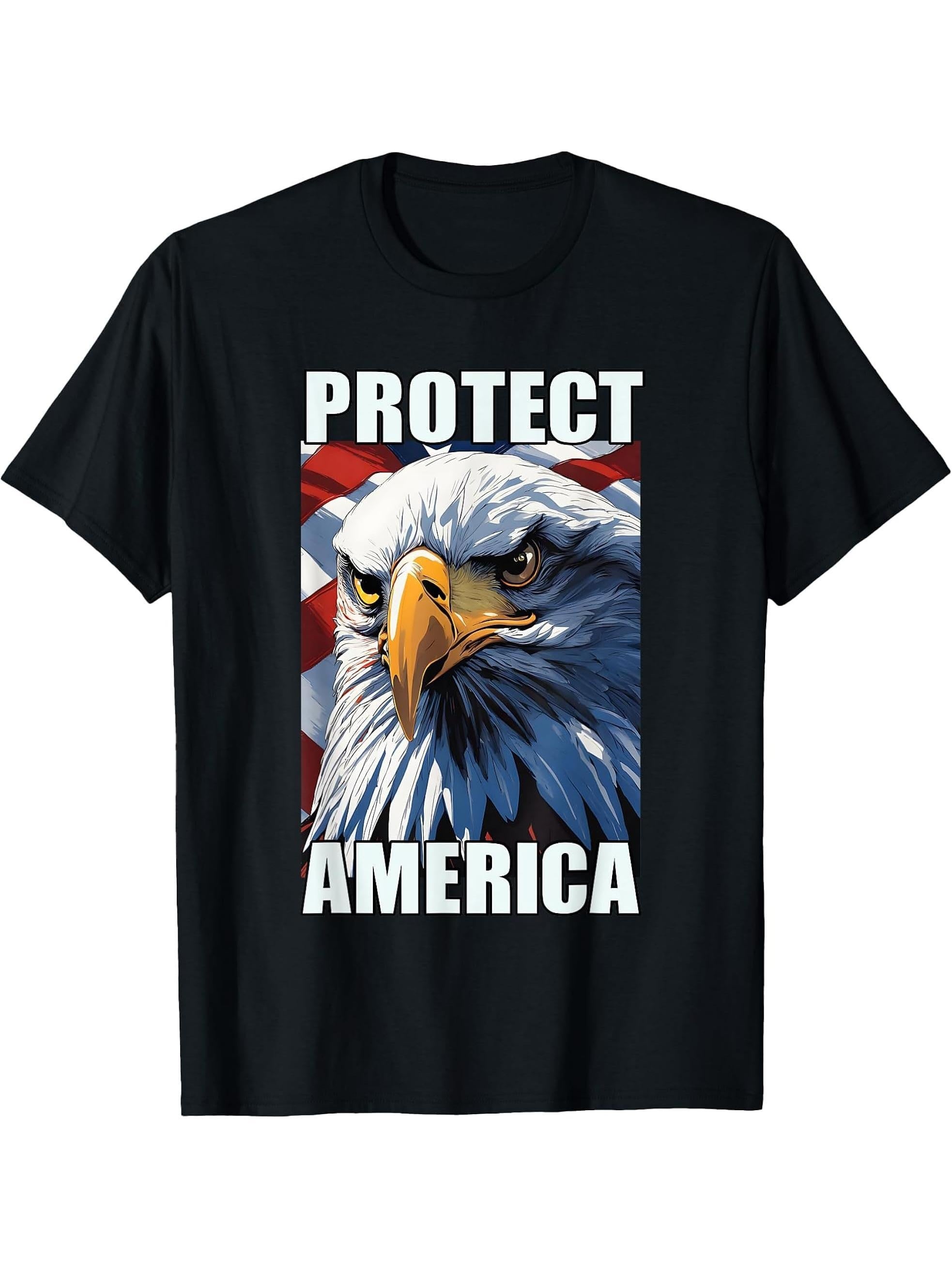 America Bald eagle Eagle national animal Inauguration Day T-Shirt 180G 100% Cotton Printed Round Neck Short-Sleeve T-Shirt, Gifts for Men Dad Husband Grandpa, S-XXXL, Black