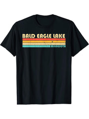 BALD EAGLE LAKE MINNESOTA Funny Fishing Camping Summer T-Shirt 180G 100% Cotton Printed Round Neck Short-Sleeve T-Shirt, Gifts for Men Dad Husband Grandpa, S-XXXL, Black