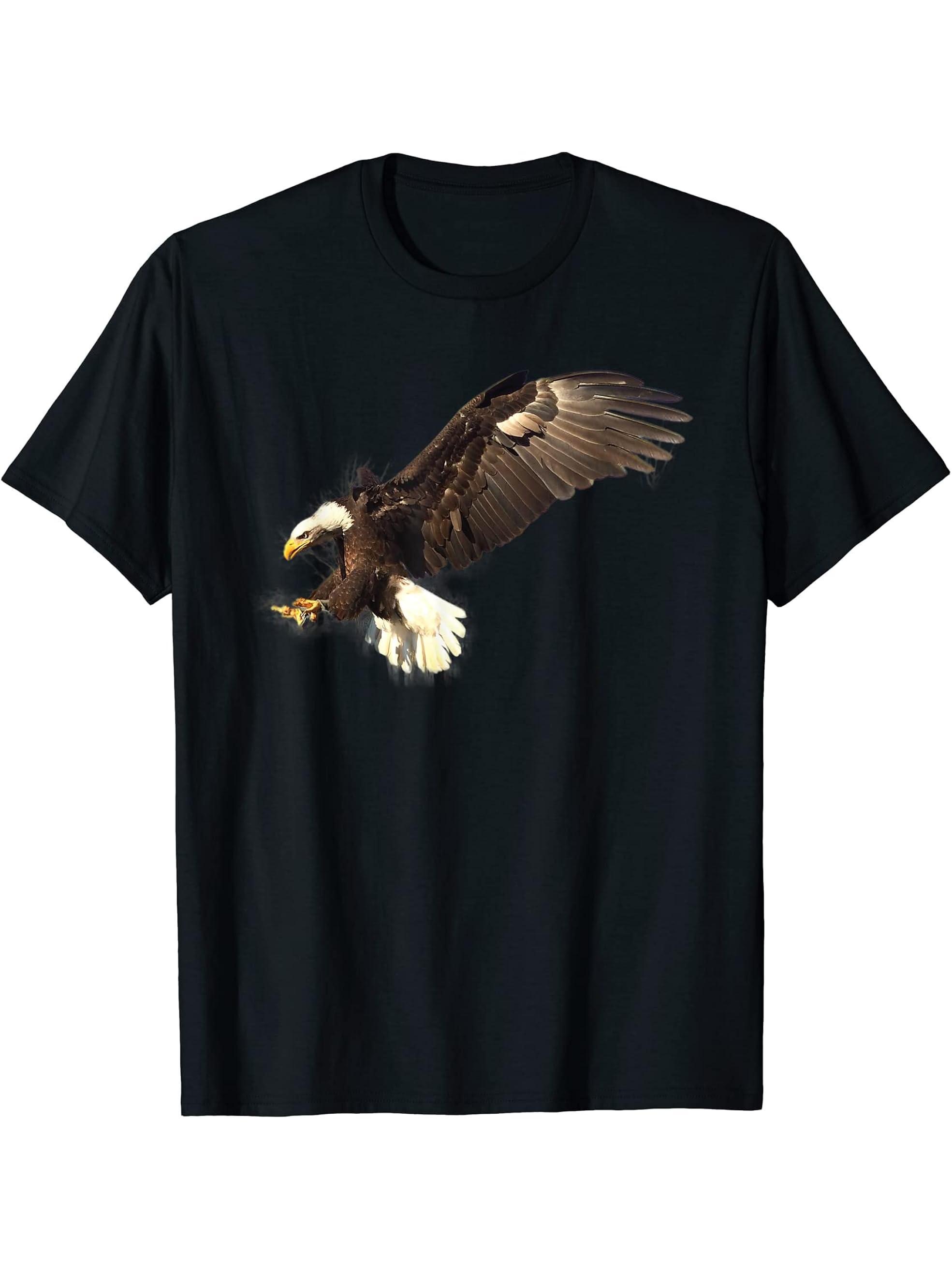 Eagle Bald Eagle Sea Eagle in Attack Bird of Prey T-Shirt 180G 100% Cotton Printed Round Neck Short-Sleeve T-Shirt, Gifts for Men Dad Husband Grandpa, S-XXXL, Black