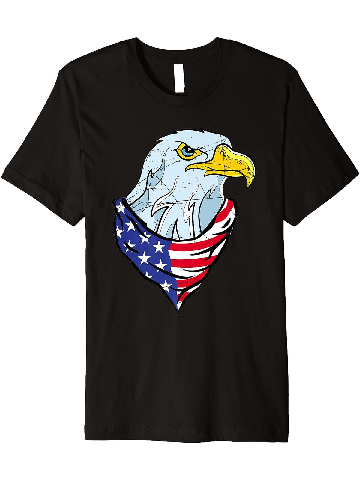 American Bald Eagle Patriotic 4th Of July US Flag Eagle Premium T-Shirt 180G 100% Cotton Printed Round Neck Short-Sleeve T-Shirt, Gifts for Men Dad Husband Grandpa, S-XXXL, Black