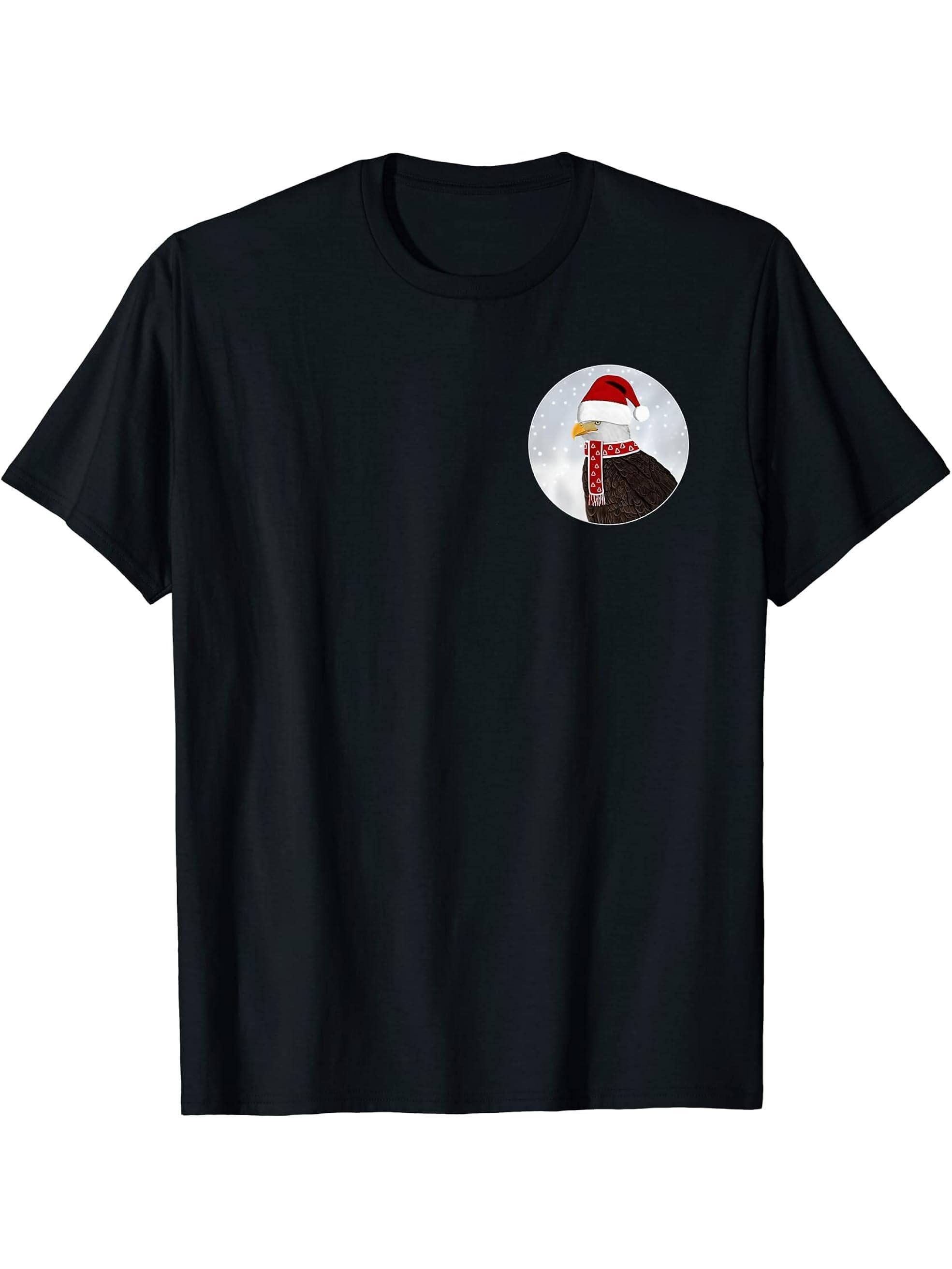 Bald Eagle Christmas Bird Santa Claus Biologist Animal T-Shirt 180G 100% Cotton Printed Round Neck Short-Sleeve T-Shirt, Gifts for Men Dad Husband Grandpa, S-XXXL, Black