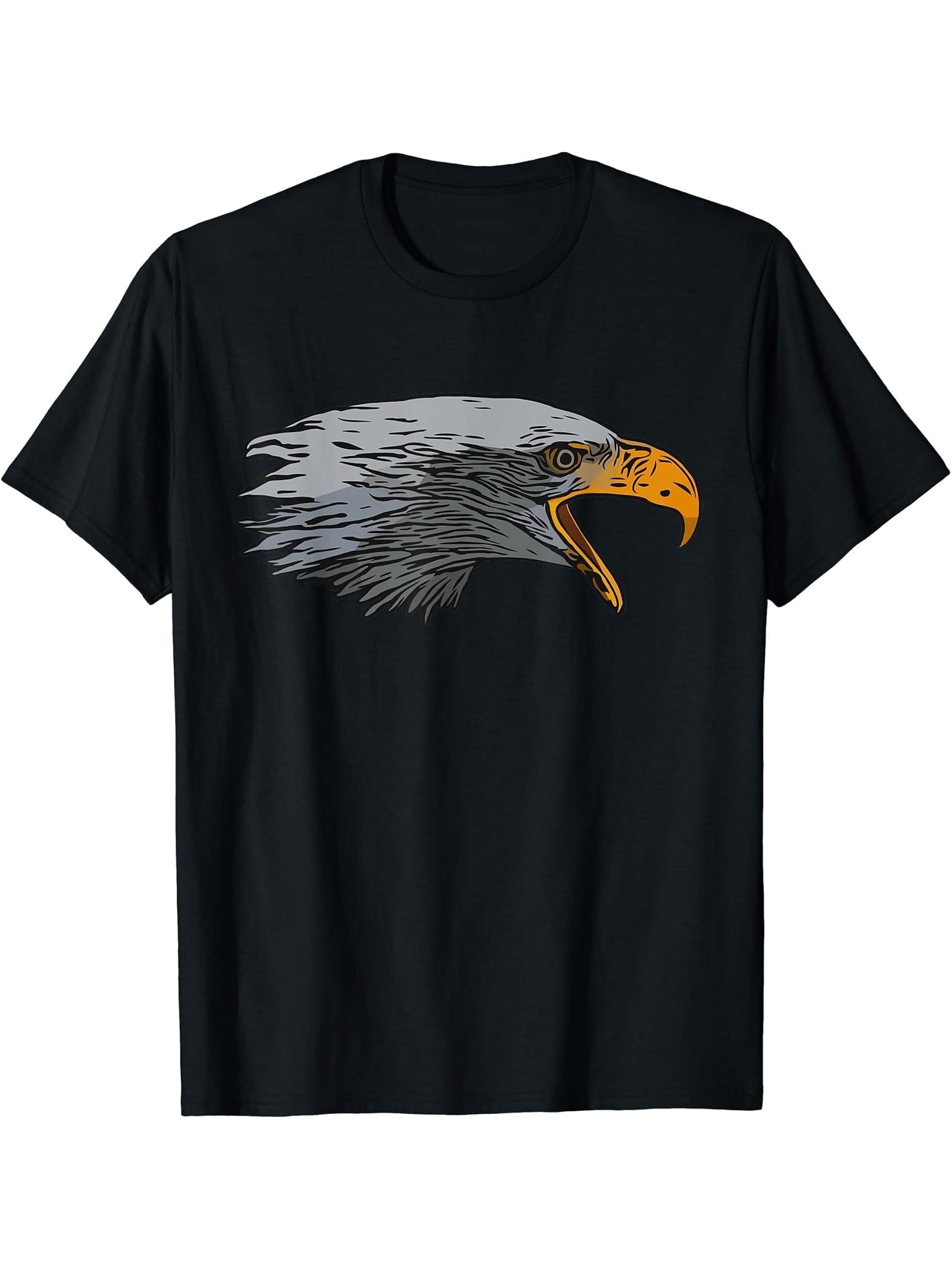Bald Eagle American National Symbol Animal Patriotic Freedom T-Shirt 180G 100% Cotton Printed Round Neck Short-Sleeve T-Shirt, Gifts for Men Dad Husband Grandpa, S-XXXL, Black
