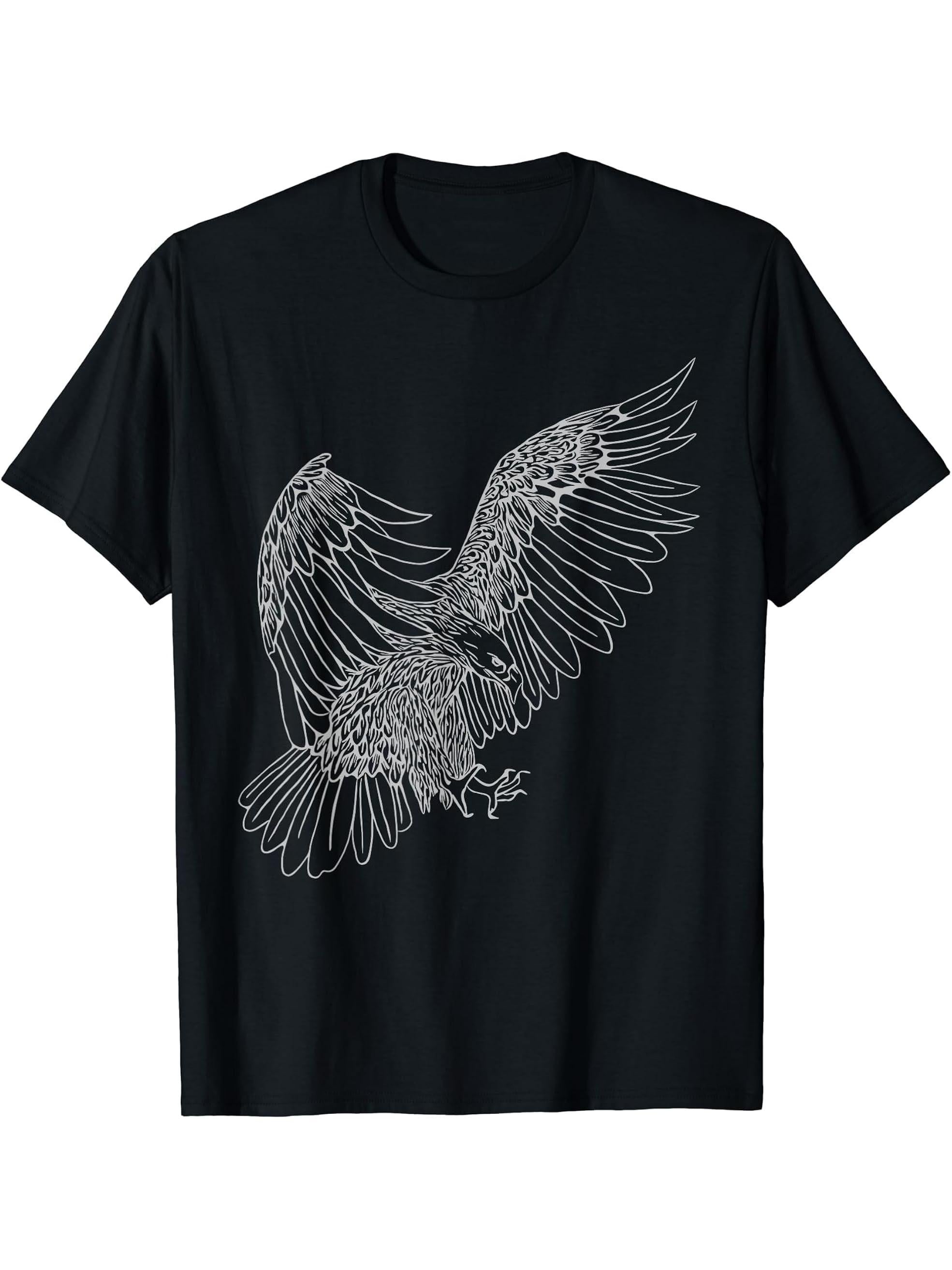 Bald Eagle American National Symbol Animal Patriotic Freedom T-Shirt 180G 100% Cotton Printed Round Neck Short-Sleeve T-Shirt, Gifts for Men Dad Husband Grandpa, S-XXXL, Black