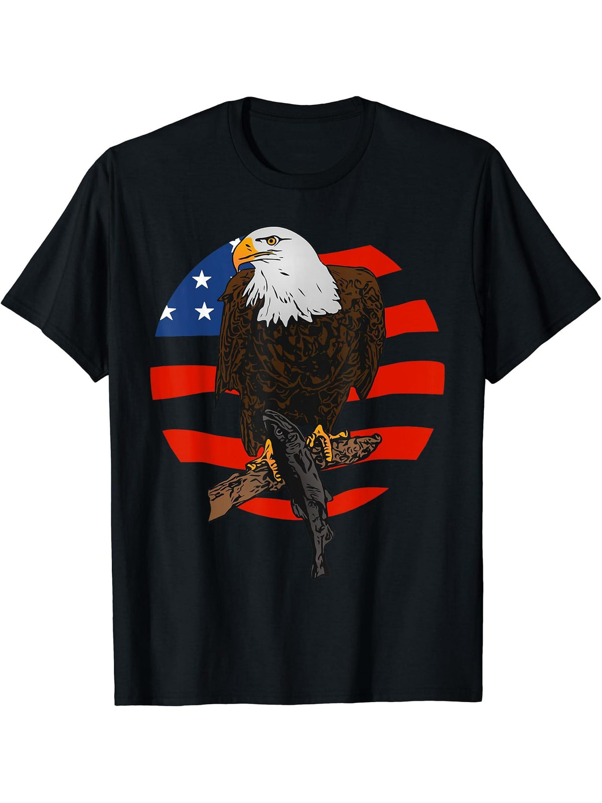 Bald Eagle American Flag National Animal Patriotic Freedom T-Shirt 180G 100% Cotton Printed Round Neck Short-Sleeve T-Shirt, Gifts for Men Dad Husband Grandpa, S-XXXL, Black