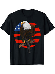 Bald Eagle American Flag National Animal Patriotic Freedom T-Shirt 180G 100% Cotton Printed Round Neck Short-Sleeve T-Shirt, Gifts for Men Dad Husband Grandpa, S-XXXL, Black