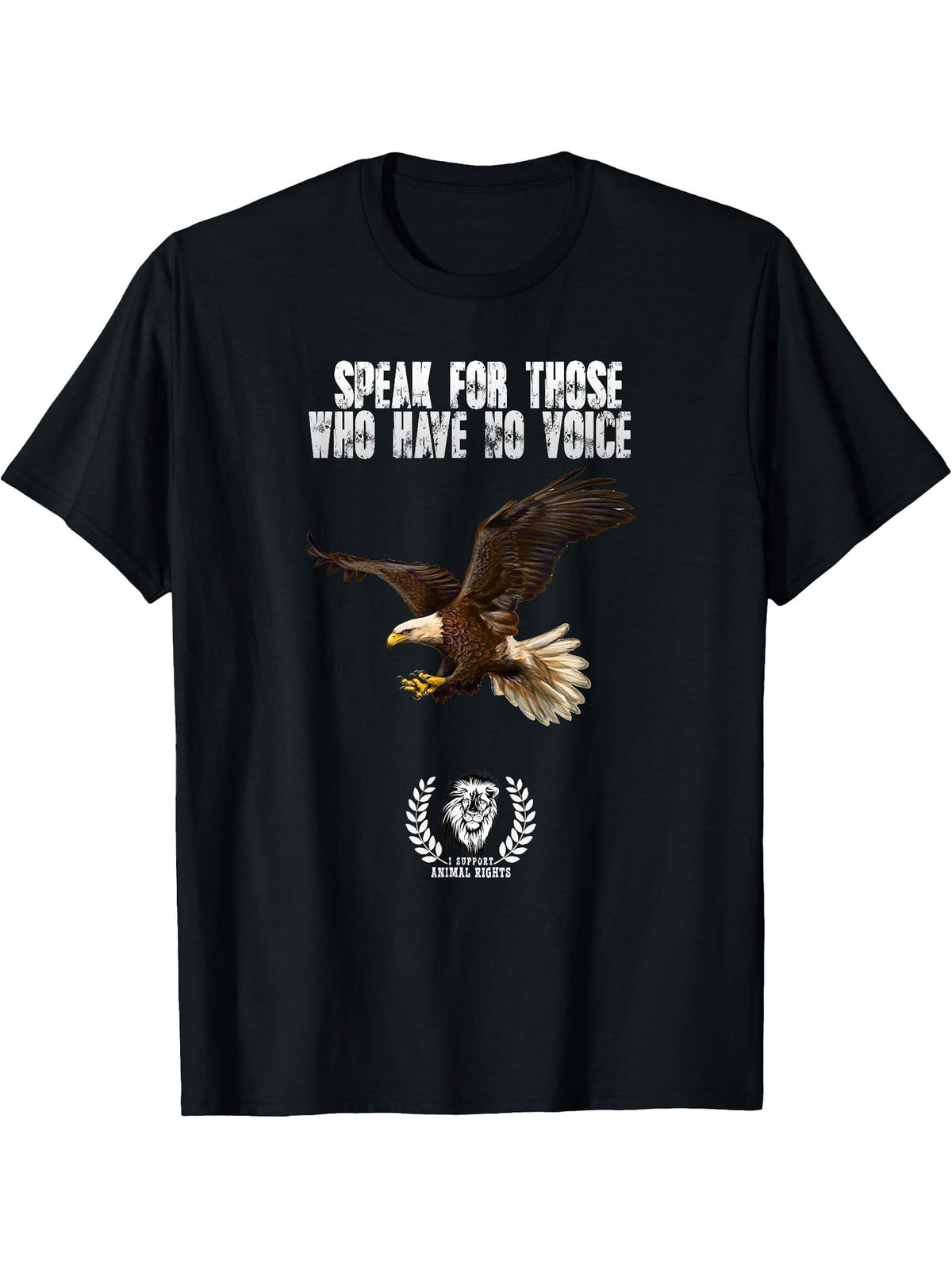 Bald Eagle, Animal Welfare, I Support Animal-Rights T-Shirt 180G 100% Cotton Printed Round Neck Short-Sleeve T-Shirt, Gifts for Men Dad Husband Grandpa, S-XXXL, Black