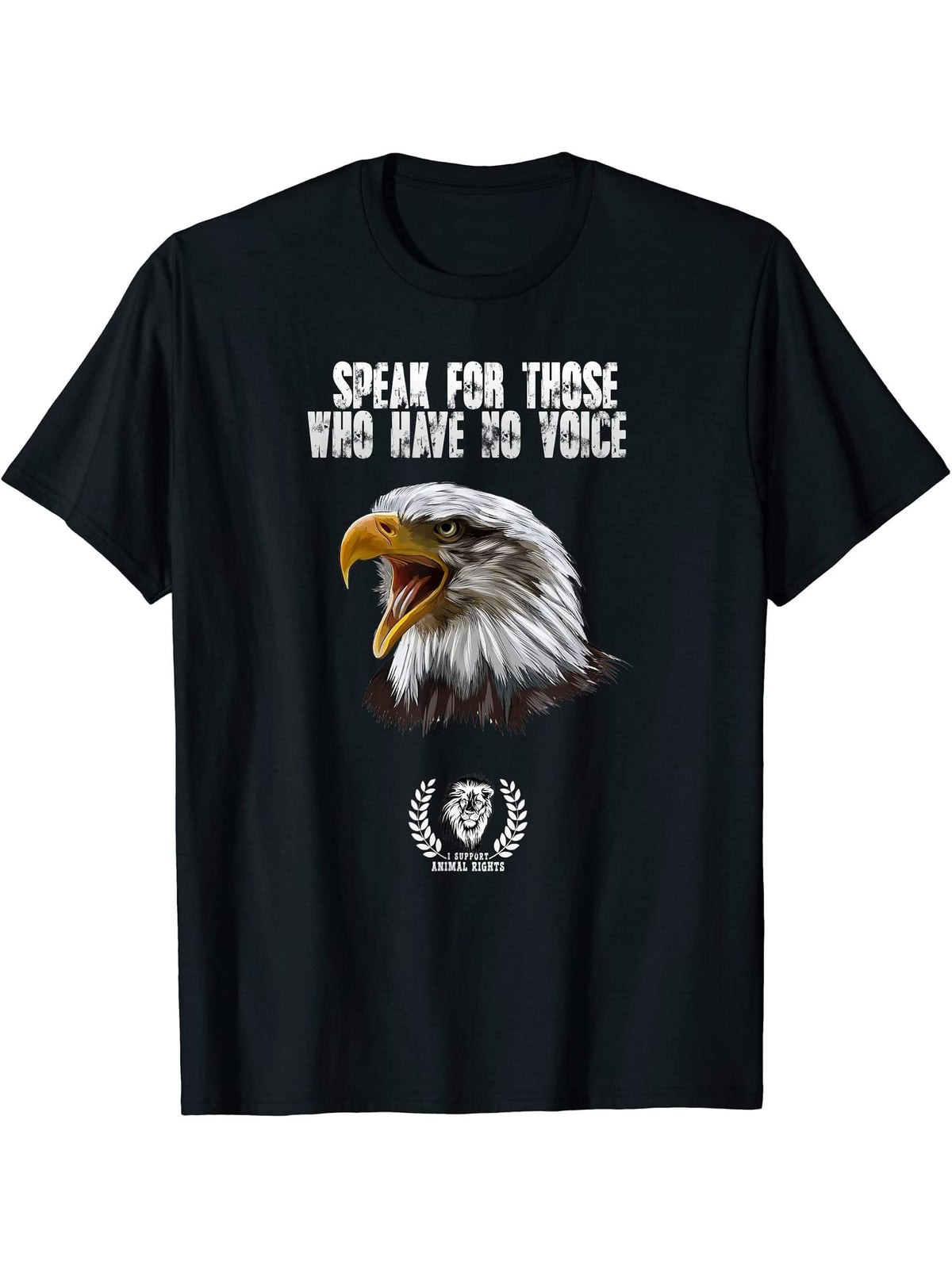 Bald Eagle, Animal Welfare, I Support Animal-Rights T-Shirt 180G 100% Cotton Printed Round Neck Short-Sleeve T-Shirt, Gifts for Men Dad Husband Grandpa, S-XXXL, Black