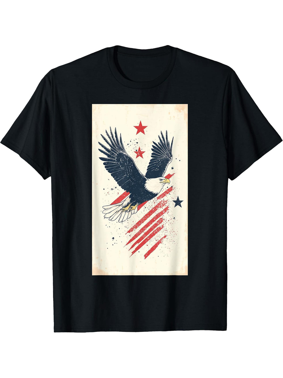 USA Patriotism Bald Eagle Stars Patriotic Nature T-Shirt 180G 100% Cotton Printed Round Neck Short-Sleeve T-Shirt, Gifts for Men Dad Husband Grandpa, S-XXXL, Black
