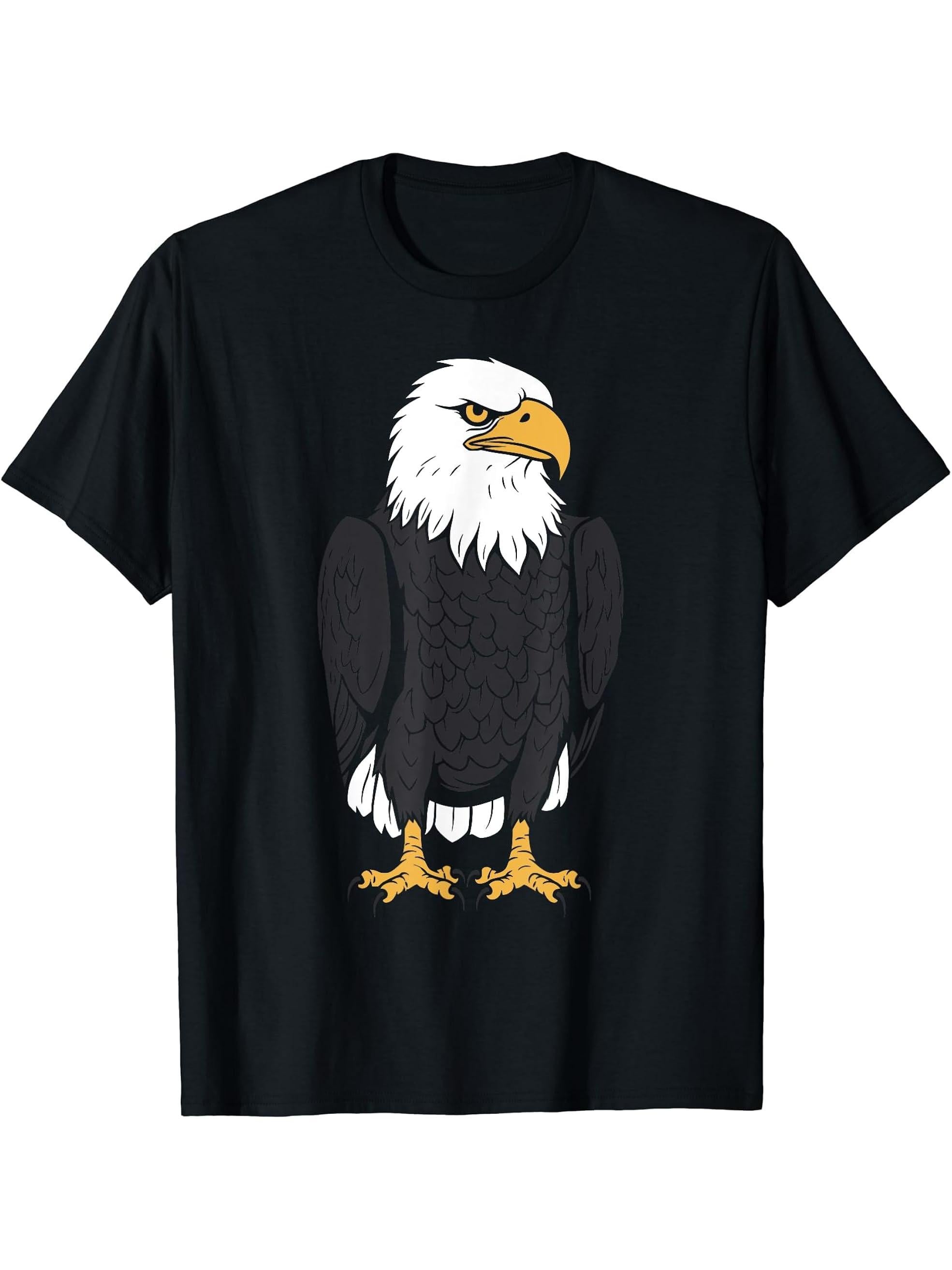 Bird Raptor Simple Bird Eagle Bird Bald Eagle T-Shirt 180G 100% Cotton Printed Round Neck Short-Sleeve T-Shirt, Gifts for Men Dad Husband Grandpa, S-XXXL, Black