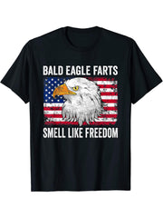Bald Eagle Farts Smell Like Freedom American 4th Of July T-Shirt 180G 100% Cotton Printed Round Neck Short-Sleeve T-Shirt, Gifts for Men Dad Husband Grandpa, S-XXXL, Black